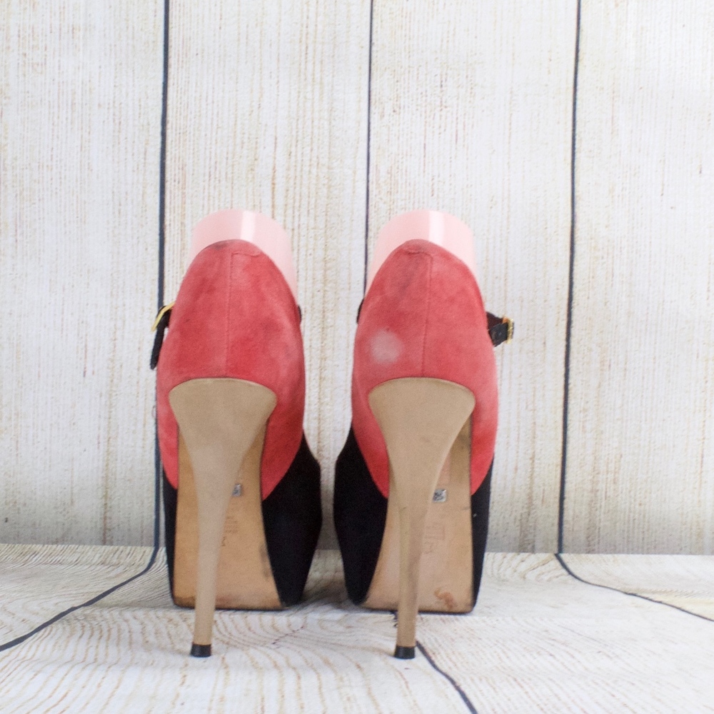 Buffalo London Platform Heels Pink Black Suede 9 - Picture 4 of 8